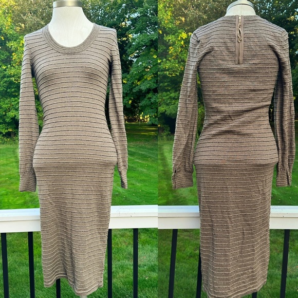 MARC BY MARC JACOBS BRONZE TAUPE WOOL KNIT BODY CON MIDI SWEATER DRESS XS - Picture 1 of 6
